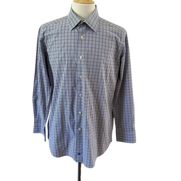 David Donahue Men’s Trim Long Sleeve Shirt Blue Plaid Size 17.5 34/35. - Picture 13 of 13